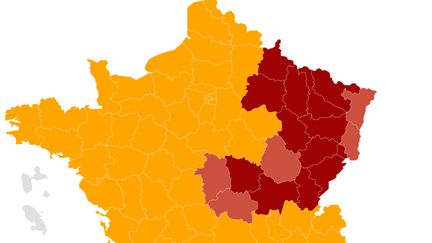 La carte de l'horaire de l'entrée en vigueur du couvre-feu selon les départements, le 10 janvier 2021. (FLOURISH / FRANCEINFO)