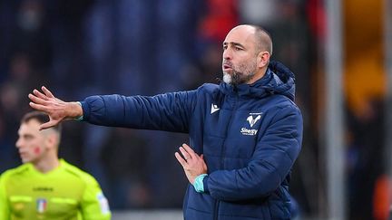 Igor Tudor sur le banc de l'Hellas Vérone, lors d'un match contre la Sampdoria, le 27 novembre 2021. (DANILO VIGO / NURPHOTO via AFP)