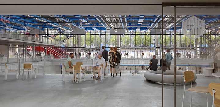 Espace de convivialité dans le projet de rénovation du Centre Pompidou, à Paris, par l’agence Moreau Kusunoki. (MOREAU KUSUNOKI EN ASSOCIATION AVEC FRIDA ESCOBEDO STUDIO)