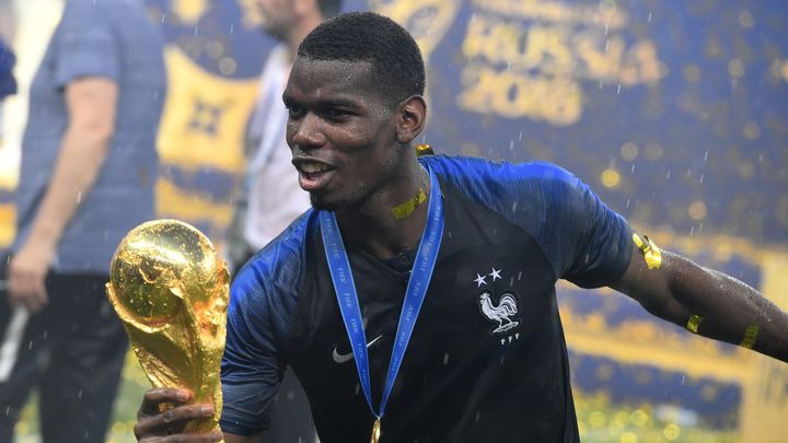 La joie de Paul Pogba, après la victoire en finale de la Coupe du monde, dimanche 15 juillet 2018 (KIRILL KUDRYAVTSEV / AFP)