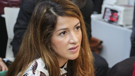 La journaliste&nbsp;Zineb El Rhazoui au salon du Livre de Bruxelles, le 16 février 2019. (OLIVIER-GUY DEMOULIN / MAXPPP)