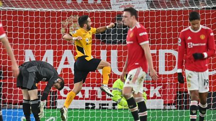 Joao Moutinho célèbre son but face à Manchester United, le 3 janvier 2022. (PAUL ELLIS / AFP)