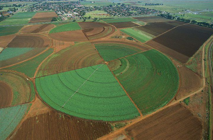 Vue aérienne de terres agricoles dans la province du Gauteng. Les fermiers blancs possèdent encore l'immense majorité des terres les plus fertiles. (Photo AFP/Richard Du Toit)