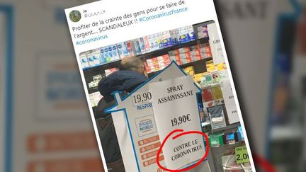 Le tweet qui affirme qu'une pharmacie propose un médicament "contre le coronavirus".&nbsp; (CAPTURE D'ECRAN TWITTER)