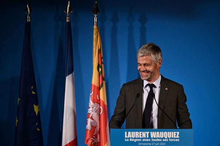 Laurent Wauquiez, président de la région Auvergne-Rhône-Alpes, le 27 juin 2021 à Lyon. (JEFF PACHOUD / AFP)