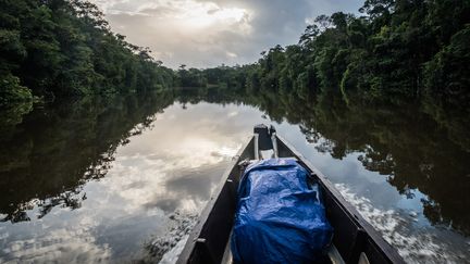 Une pirogue sur le fleuve Kourou dans la forêt de Guyane. (FRED MARIE/ART IN ALL OF US / CORBIS NEWS via Gettyimages)