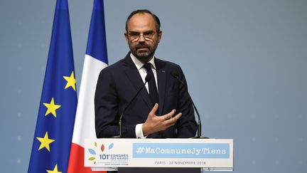 Le Premier ministre Edouard Philippe au Congrès des maires de France à Paris, le 22 novembre 2018. (LIONEL BONAVENTURE / AFP)