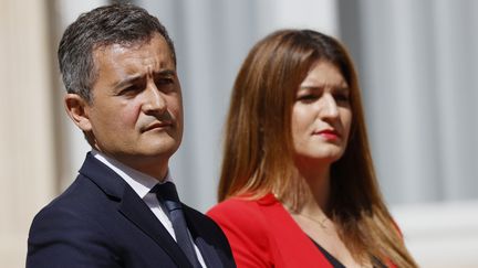 Le ministre de l'Intérieur Gérald Darmanin et la ministre déléguée à la Citoyenneté, Marlène Schiappa, le 7 juillet 2020 à Paris.&nbsp; (THOMAS SAMSON / AFP)