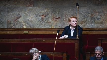 Le député Adrien Quatennens le 4 avril 2023 à l'Assemblée nationale. (VIRGINIE HAFFNER / HANS LUCAS / AFP)