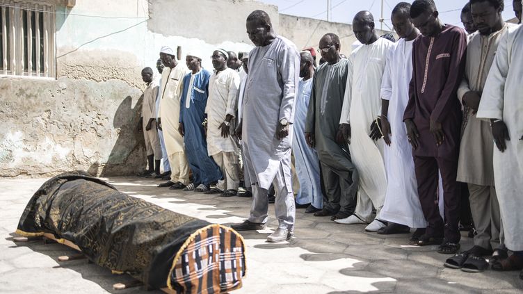 The coffin of a man killed during the riots in Senegal, June 6, 2023 in Bargny, near Dakar.  (JOHN WESSELS / AFP)