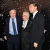 Le réalisateur américain Martin Scorsese entouré des acteurs Robert De Niro (à gauche) et Leonardo DiCaprio, à New York, le 19 novembre 2018. (DIA DIPASUPIL / WIREIMAGE / GETTY IMAGES)