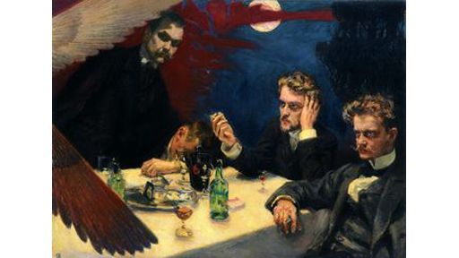 &quot;Le symposium&quot;, avec Gallen-Kallela et les musiciens Oskar Merikanto, Robert Kajanus, Jean Sibelius (1894)
 (Jani Kuusenaho)