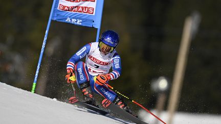 La Française, Tessa Worley, lors de la première manche du slalom géant à Are, en Suède, le 11 mars 2022. (PONTUS LUNDAHL / TT NEWS AGENCY / AFP)