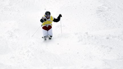 Perrine Lafont lors de la coupe du monde de ski de bosses à Megève, le 18 mars 2018. (GR?GORY YETCHMENIZA / MAXPPP)