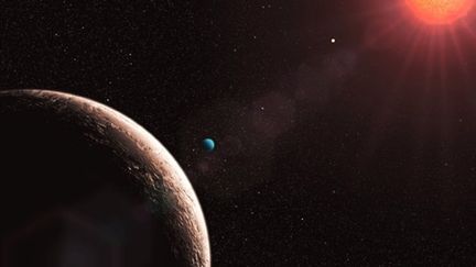 Illustration de l'étoile Gliese 581 et de l'exoplanète Gliese 581e, la plus brillante jamais découverte. (AFP PHOTO/ESO)