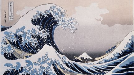 Photo de "La grande vague pres de la cote de Kanagawa", une estampe&nbsp;de Katsushika Hokusai (1760-1849), au musée Pouchkine de Moscou. (LEEMAGE)