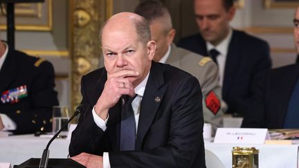 German Chancellor Olaf Scholtz in February 2024, at a conference in support of Ukraine, in Paris. (FRED DUGIT / MAXPPP)