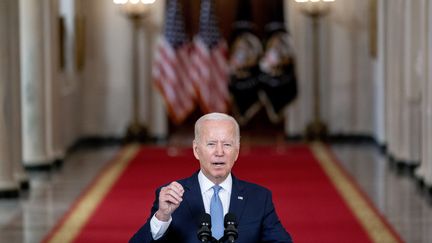 Allocution du&nbsp;président Joe Biden à la Maison Blanche à Washington, sur le retrait des troupes américaines d'Afghanistan.&nbsp;  (STEFANI REYNOLDS / POOL / BLOOMBERG POOL)