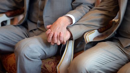 Lors d'un mariage entre deux hommes, &agrave; Strasbourg (Bas-Rhin), le 15 juin 2013.&nbsp; (PATRICK HERTZOG / AFP)