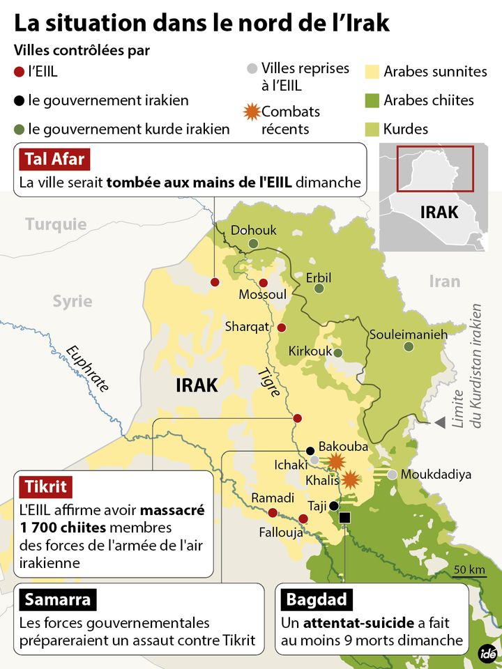 &nbsp; (Carte : la situation en Irak, le 16 juin © Idé)