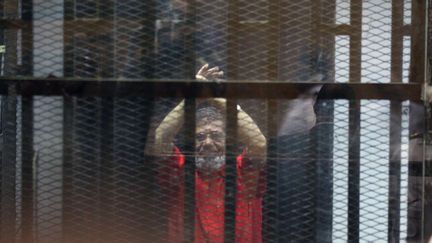 Mohamed Morsi dans une cage lors de son procès au Caire, le 18 juin 2016. (CHINE NOUVELLE/SIPA / XINHUA)