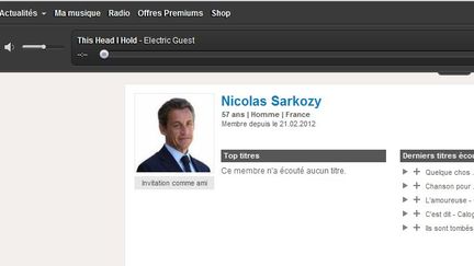 Capture d'&eacute;cran de la playlist de Nicolas Sarkozy sur Twitter. (FTVI)