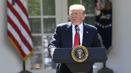 Donald Trump lors de l'annonce du retrait des Etats-Unis de l'accord de Paris sur le climat, jeudi 1er juin 2017 à la Maison Blanche. (SAUL LOEB / AFP)