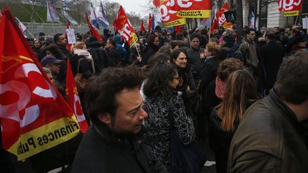 Une manifestation des fonctionnaires de la finance publique, le 14 mars 2019, près du ministère de l'Economie et des Finances. (- / AFP)