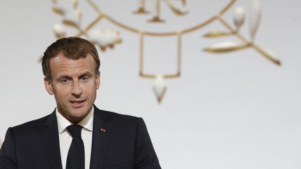 Emmanuel Macron prononce un discours à l'Elysée, à Paris, le 20 septembre 2021. (STEFANO RELLANDINI / AFP)