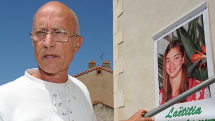 Gilles Patron devant une affiche relatant la disparition de La&euml;titia Perrais, le 22 juin 2011, en Loire-Atlantique. (FRANK PERRY / AFP)