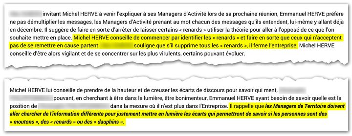 Compte rendu de réunion de managers du groupe Hervé. (Cellule investigation Radio France)