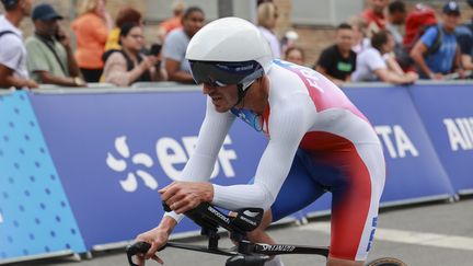 Le Français Kévin Le Cunff lors du contre-la-montre catégorie C4 aux Jeux Paralympiques de Paris le 4 septembre 2024 (THOMAS TOUSSAINT / MAXPPP)