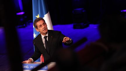 Le pr&eacute;sident de l'UMP, Nicolas Sarkozy, tient un discours lors d'un meeting &agrave; Tourcoing (Nord), le 29 janvier 2015. (THIERRY THOREL / CITIZENSIDE / AFP)