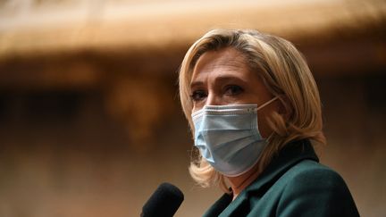 Marine Le Pen, mercredi 5 janvier 2022, à l'Aassemblée nationale. (BERTRAND GUAY / AFP)