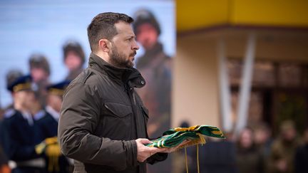 Le président ukrainien Volodomyr Zelensky lors d'une cérémonie à Kiev (Ukraine), le 26 mars 2024. (PRESIDENT OF UKRAINE / APAIMAGES / MAXPPP)