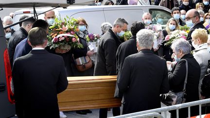 Les obsèques de Magali Blandin, le 25 mars 2021 à Bain-de-Bretagne, au sud de Rennes. (MARC OLLIVIER / MAXPPP)