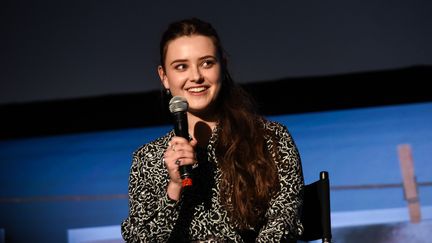 Katherine Langford, l'actrice jouant le rôle d'Hannah Baker&nbsp;dans la série "13 Reasons Why", le 1er juin 2018, à&nbsp;Los Angeles. (PRESLEY ANN / GETTY IMAGES NORTH AMERICA / AFP)