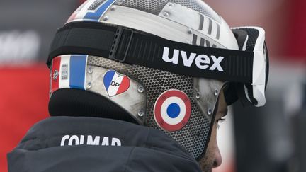 Les descendeurs français avaient été autorisés à rendre hommage à leur ex-partenaire David Poisson, lors des épreuves de Coupe du monde, en arborant un coeur tricolore sur leur casque.
 (DON EMMERT / AFP)