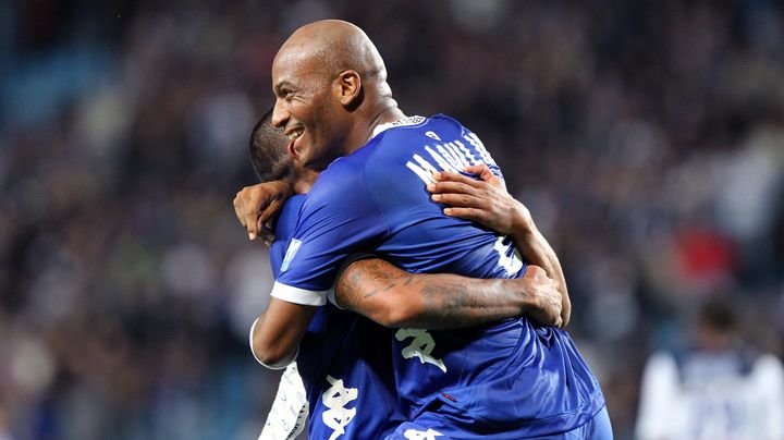 La joie du buteur bastiais Toifilou Maoulida, auteur du but de la victoire contre Troyes (3-2), le 6 octobre 2012. (PASCAL POCHARD-CASABIANCA / AFP)