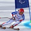 La skieuse Marie Bochet participe à la première épreuve du slalom, le 16 mars 2014, lors des Jeux paralympiques de Sotchi en Russie. (GRIGORIY SISOEV / RIA NOVOSTI / AFP)