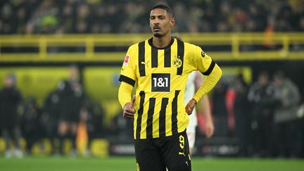 L'attaquant Sébastien Haller lors du match Dortmund-Augsbourg, le 22 janvier 2023. (INA FASSBENDER / AFP)