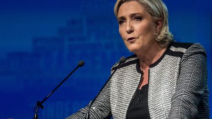 Marine Le Pen, le 1er juin 2018, à Lyon (Rhône).&nbsp; (NICOLAS LIPONNE / AFP)