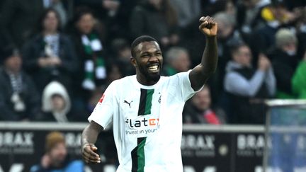 L'international français Marcus Thuram, ici sous le maillot de Moenchengladbach le 18 février 2023. (INA FASSBENDER / AFP)