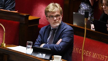 Le ministre de l'Agriculture, Marc Fesneau, à l'Assemblée nationale, à Paris, le 16 mai 2024. (MAGALI COHEN / HANS LUCAS / AFP)