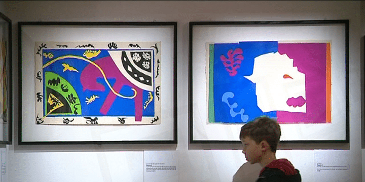 Oeuvres d'Henri Matisse, issues de son ouvrage "Jazz" Exposées au Palais des Beaux-Arts de Lille. 
 (France 3)