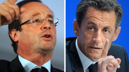 Le candidat PS à la présidentielle, François Hollande, et Nicolas Sarkozy (DOMINIQUE FAGET / AFP)