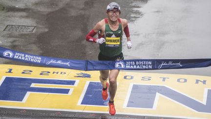 Yuki Kawauchi, marathonien, vainqueur du 122e marathon de Boston (Massachusetts), le 16 avril 2018. (RYAN MCBRIDE / AFP)