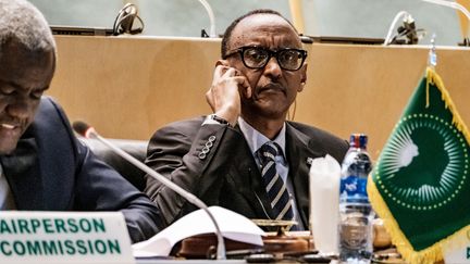 Le président du Rwanda, Paul Kagame, actuel président de l'Union africaine, le 17 janvier 2019, à Addis-Abeba (Ethiopie), lors d'une réunion sur la crise post-électorale en République démocratique du Congo. (EDUARDO SOTERAS / AFP)