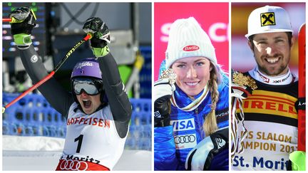 Les trois grands stars de Saint-Moritz, Tessa Worley, Mikaela Shiffrin et Marcel Hirscher