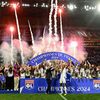 L'OL, championne de France en titre après la victoire en finale face au PSG, le 17 mai 2024. (MAXIME JEGAT / MAXPPP)